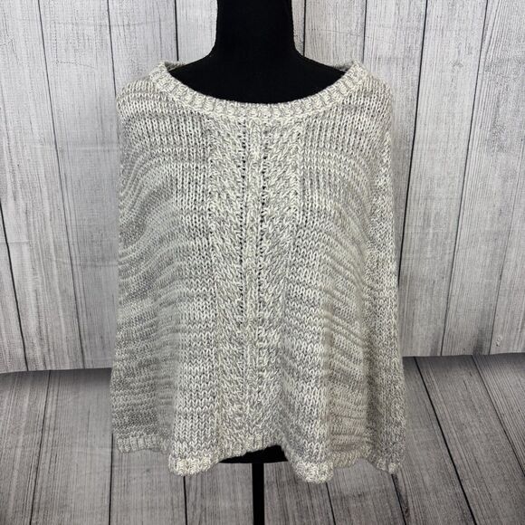 White House Black Market Sweaters - White House Black Market Women's Medium Ivory / Silver Montclair Sweater Cape